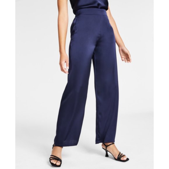 NWT Blue Satin Wide Leg Pants - Picture 7 of 7